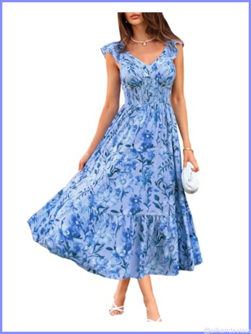 Women's Floral Maxi Formal Wedding Guest Dress V-Neck Ruffled Chiffon
